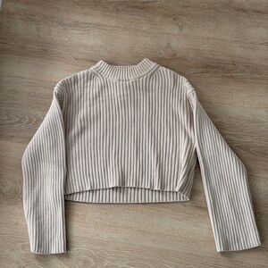 H&M Ribbed Cropped Mock Neck Sweater - Light Beige